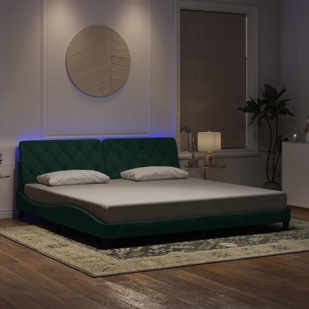 vidaXL Cadru de pat cu lumini LED, verde închis, 200x200 cm, catifea