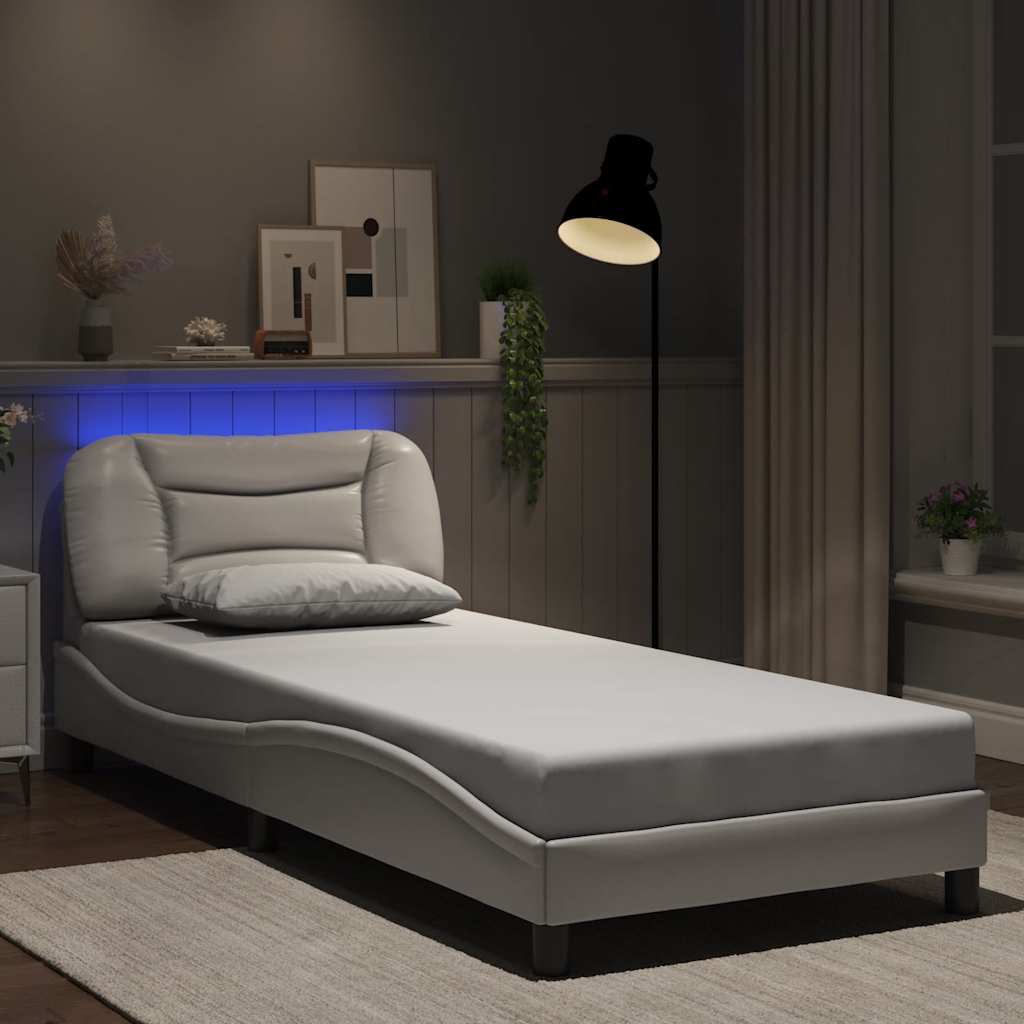 vidaXL Bettgestell mit LED ohne Matratze "Hvar" Weiß 80x200 cm Kunstleder
