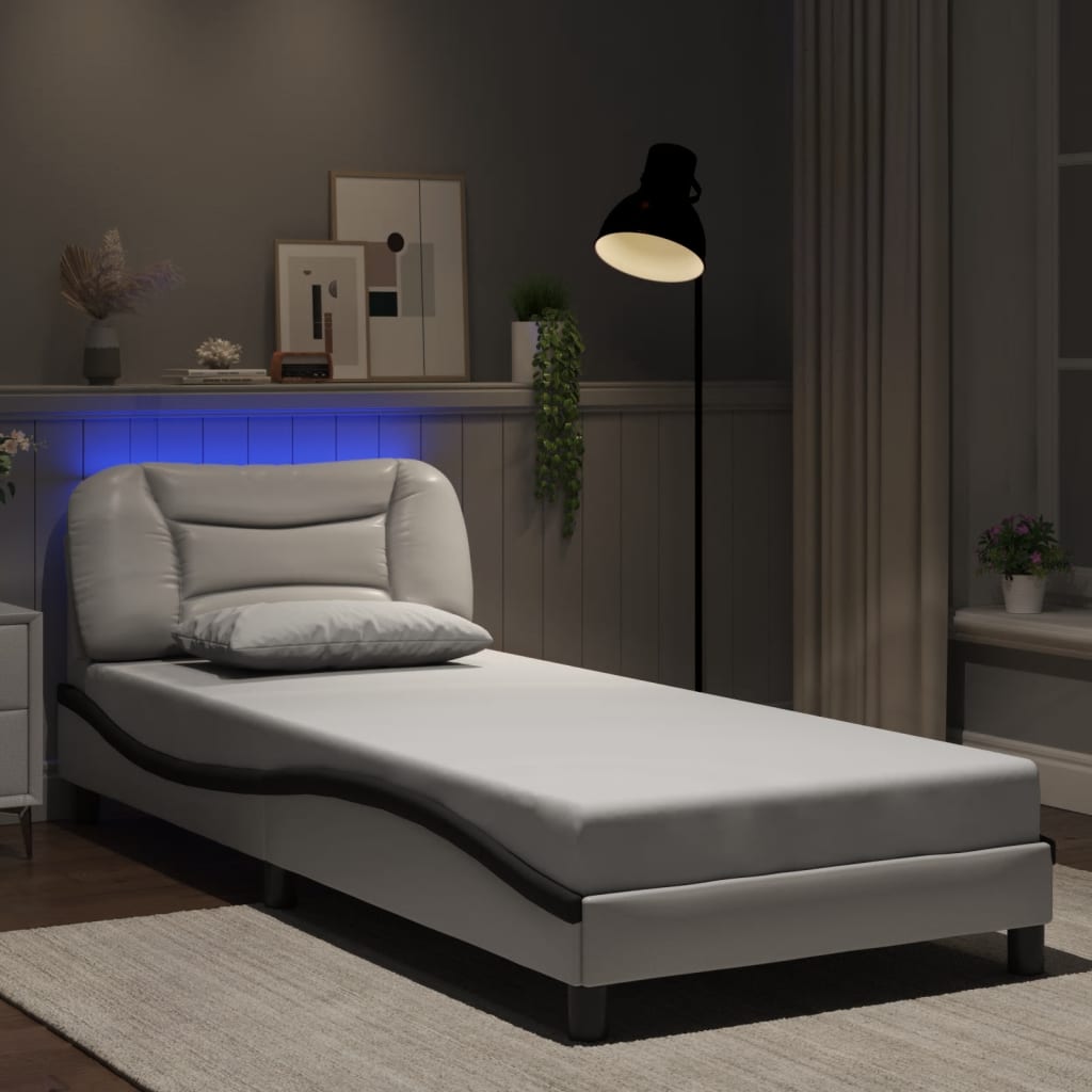 vidaXL sengeramme med LED uden madras Hvar 80x200 cm hvid og sort