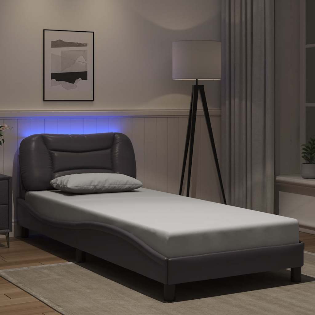 vidaXL sengeramme med LED uden madras Hvar 90x190 cm grå