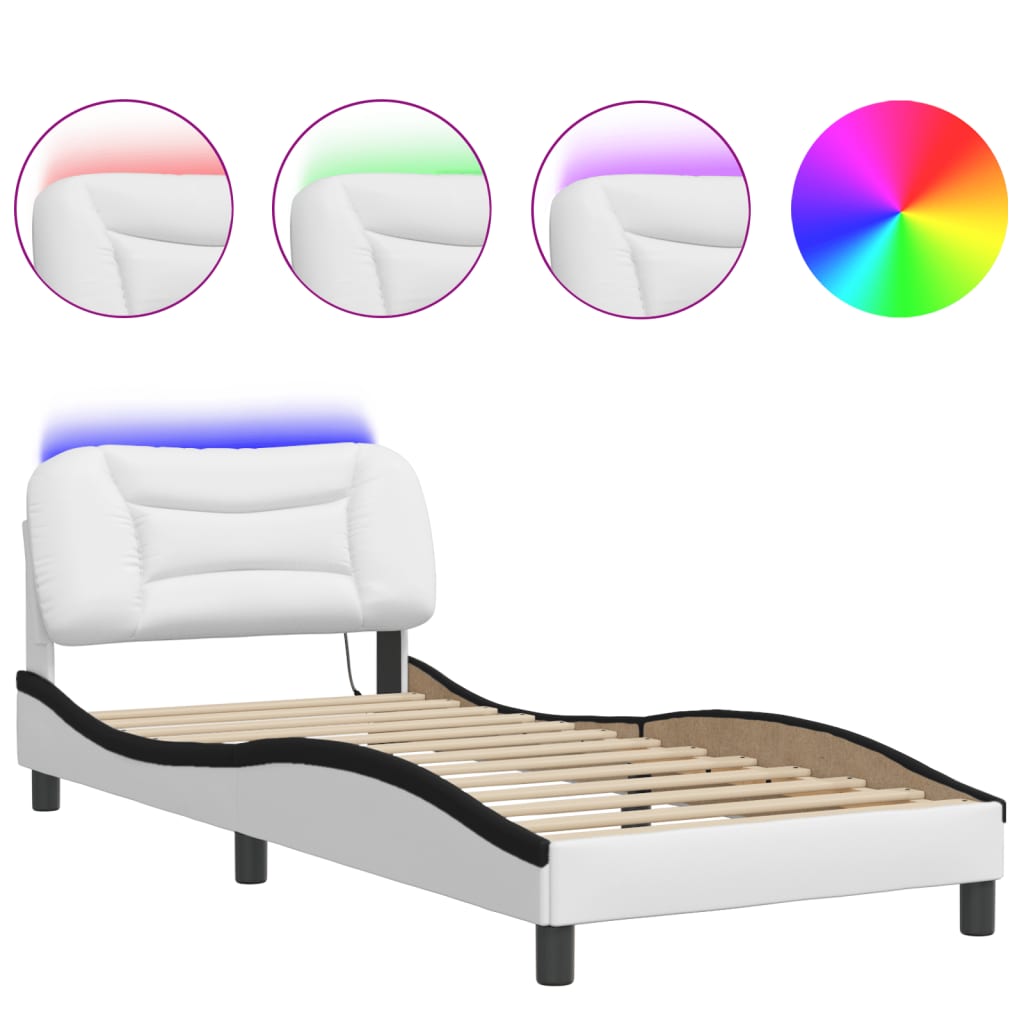 vidaXL Bedframe met LED zonder matras "Hvar" wit en zwart 90x190 cm, foto 3