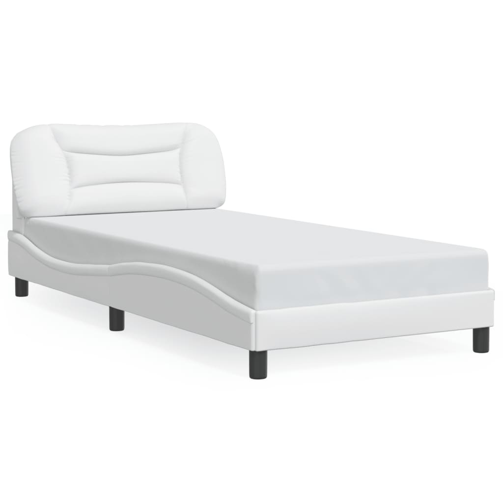 vidaXL Cadru de pat cu lumini LED, alb, 100x200 cm, piele ecologică