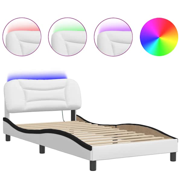 vidaXL voodiraam LED-iga ilma madratsita Hvar, valge ja must, 100 x 200 cm