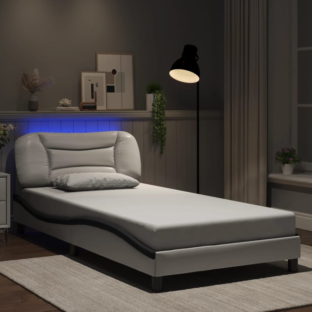 vidaXL sengeramme med LED uden madras Hvar 100x200 cm hvid og sort