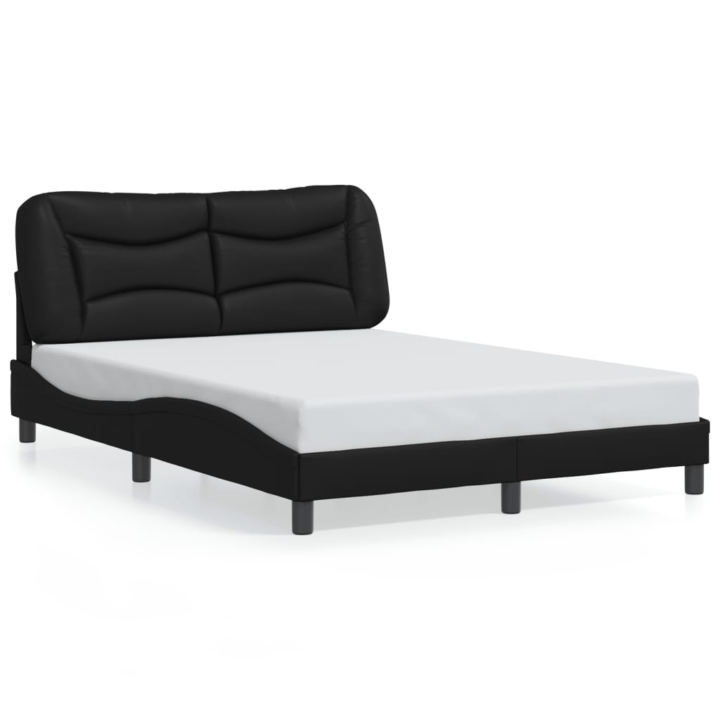 vidaXL Cadru de pat cu lumini LED, negru, 140x190 cm, piele ecologică
