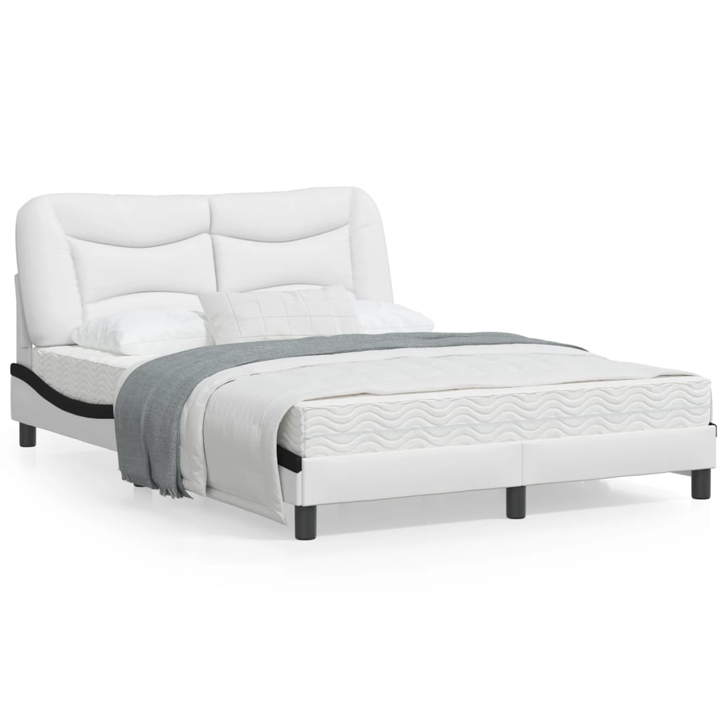 vidaXL Cadru de pat lumini LED, alb/negru, 140x190 cm, piele ecologică