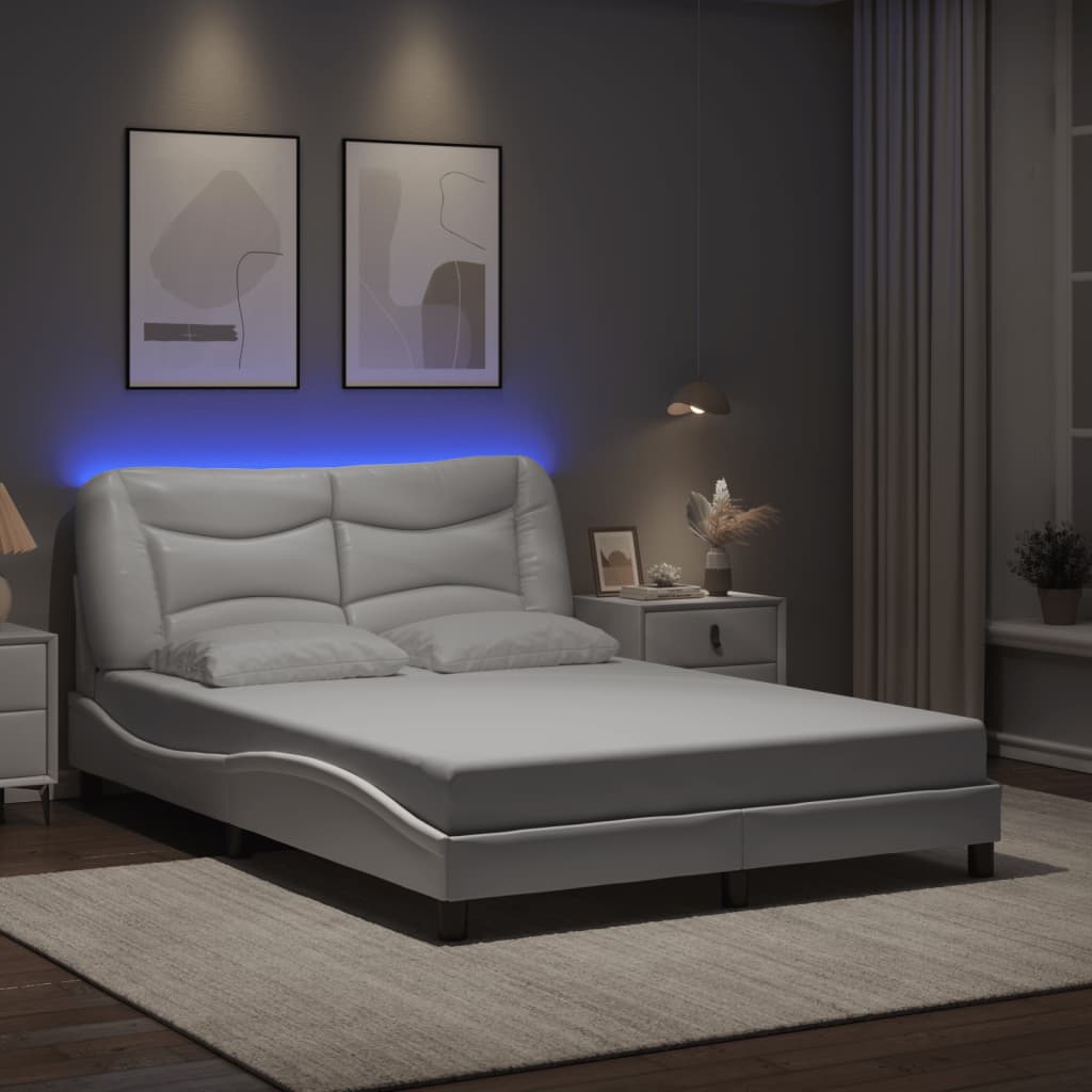 vidaXL sengeramme med LED uden madras Hvar 140x200 cm hvid