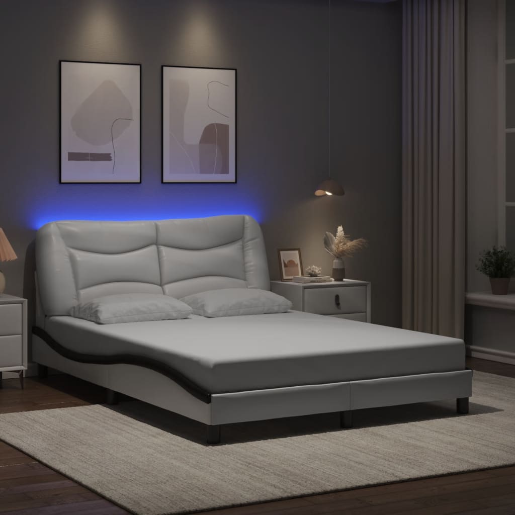 vidaXL sengeramme med LED uden madras Hvar 140x200 cm hvid og sort