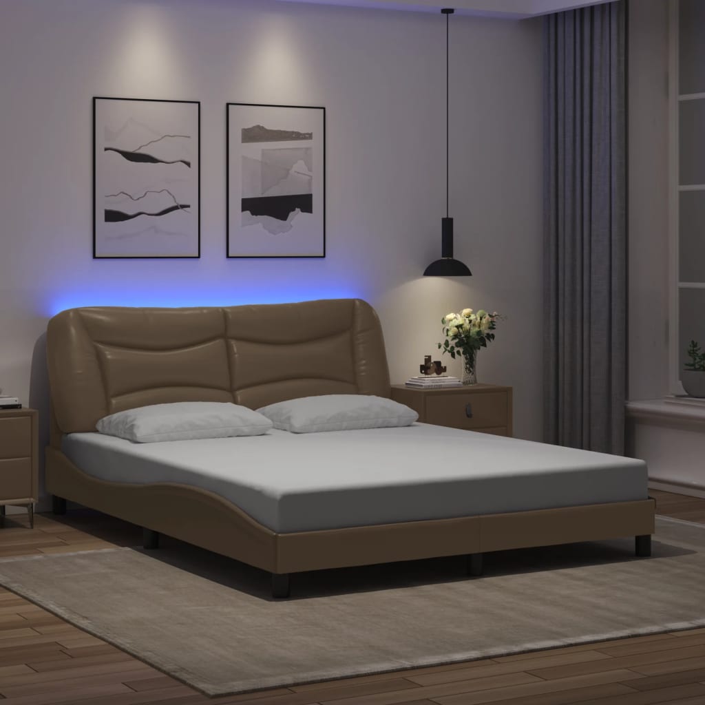 vidaXL sengeramme med LED uden madras Hvar 160x200 cm cappuccinofarvet