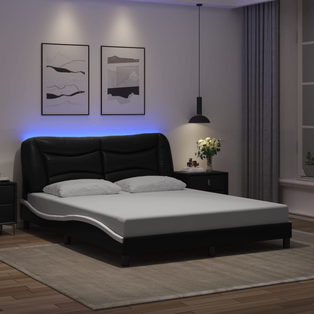 vidaXL sengeramme med LED uden madras Hvar 160x200 cm sort og hvid