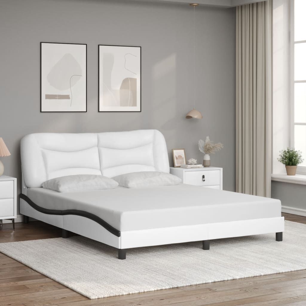 vidaXL Bedframe met LED zonder matras "Hvar" wit en zwart 160x200 cm, foto 2