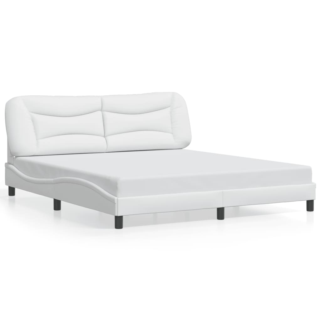 vidaXL Cadru de pat cu lumini LED, alb, 180x200 cm, piele ecologică