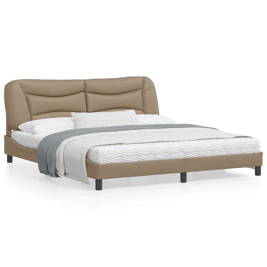 vidaXL Cadru de pat cu LED, cappuccino, 180x200 cm, piele ecologică