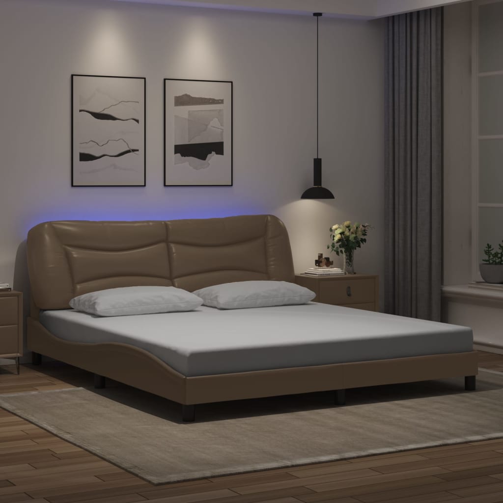 vidaXL sengeramme med LED uden madras Hvar 180x200 cm cappuccinofarvet