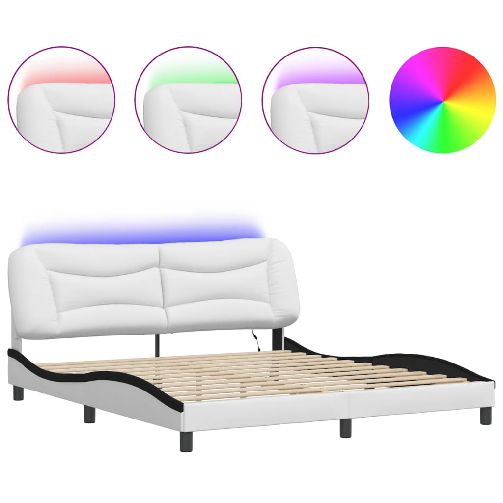 E-shop vidaXL Rám postele s LED bez matraca Hvar biely a čierny 180x200 cm
