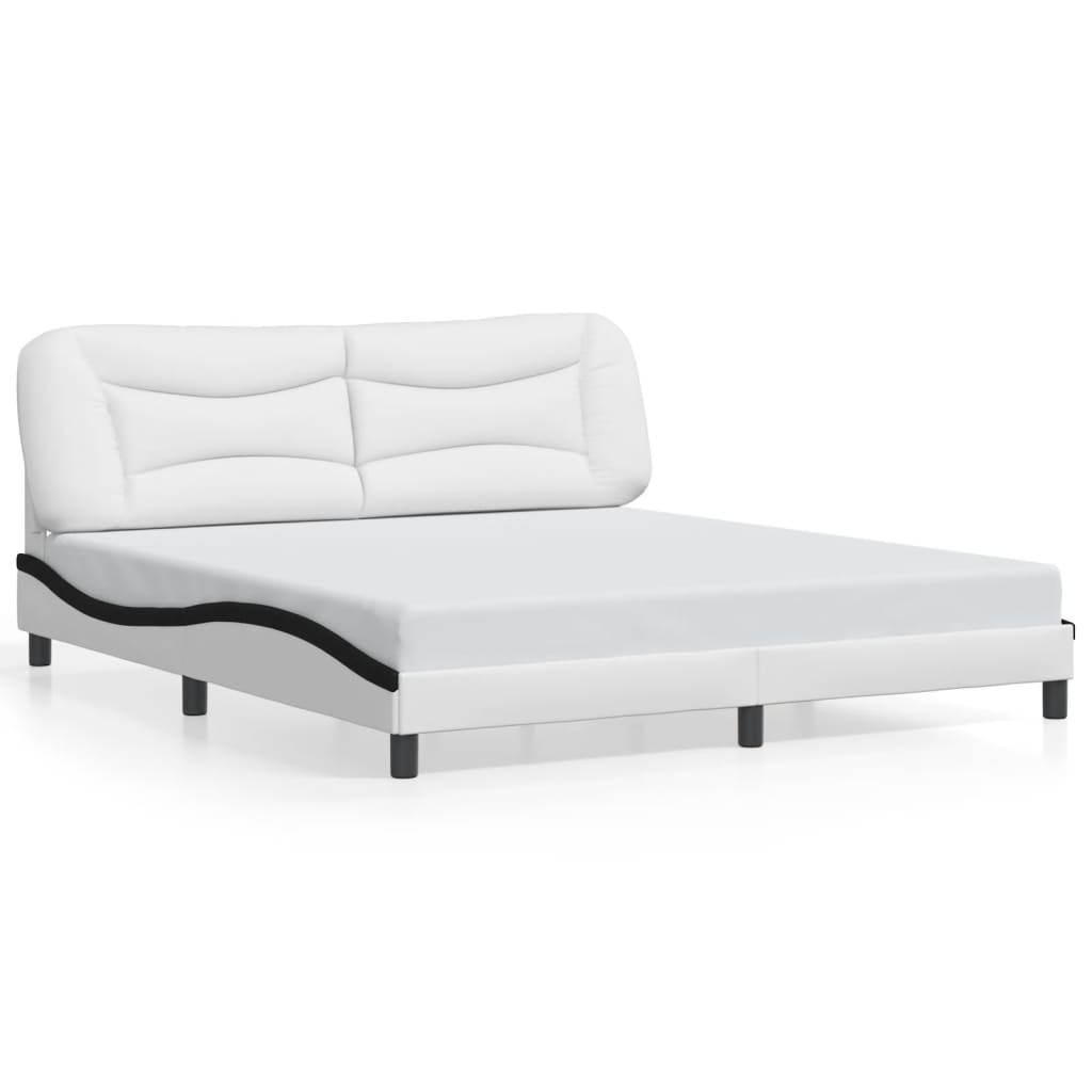 vidaXL Cadru de pat cu LED, alb și negru, 180x200 cm, piele ecologică