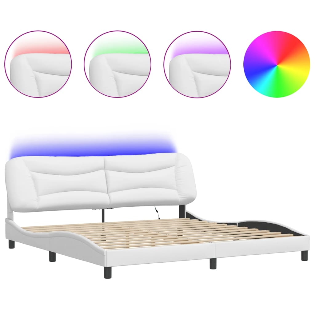 vidaXL Bedframe met LED zonder matras "Hvar" wit 200x200 cm, foto 3