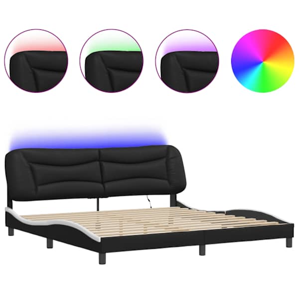 vidaXL voodiraam LED-iga ilma madratsita Hvar, must ja valge, 200x200 cm