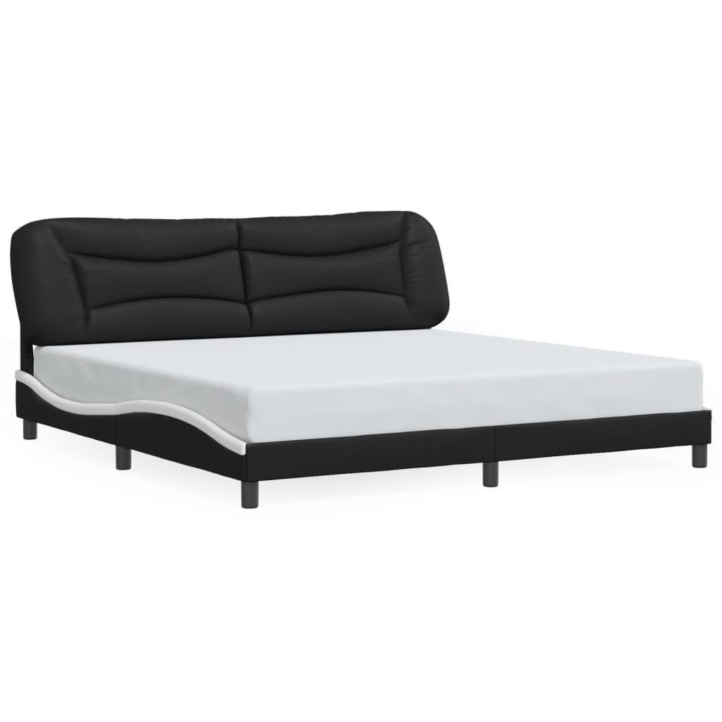vidaXL Cadru de pat cu lumini LED negru/alb 200x200 cm piele ecologică