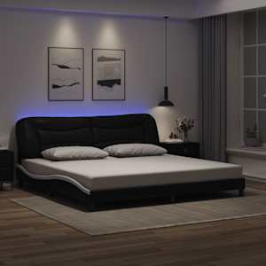 Rám postele s LED bez matrace Hvar černý a bílý 200x200 cm - obrázek 1