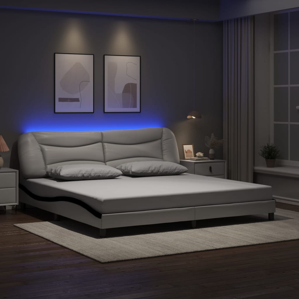 vidaXL sengeramme med LED uden madras Hvar 200x200 cm hvid og sort