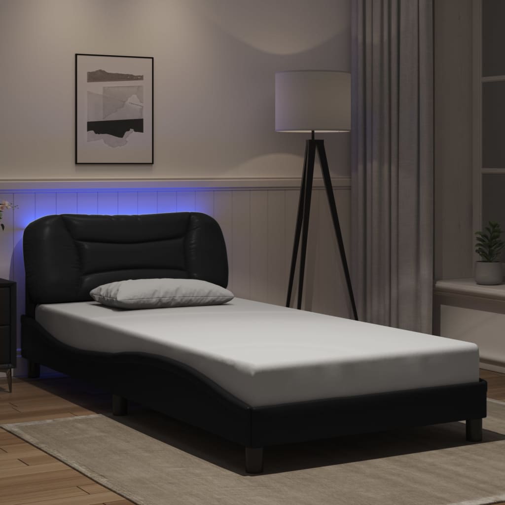 vidaXL Cadru de pat cu LED fără saltea, Hvar, negru, 100x190cm