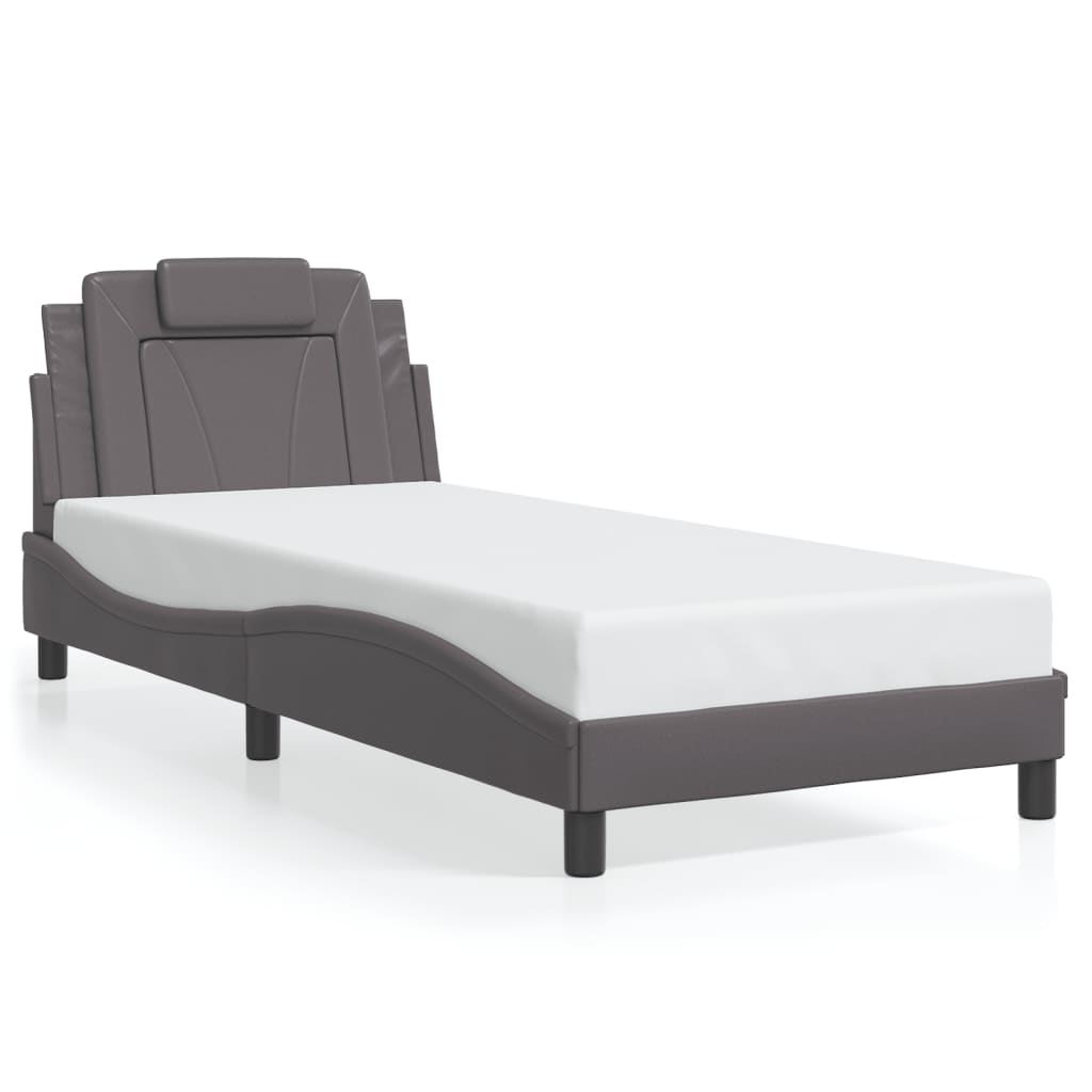 vidaXL Cadru de pat cu lumini LED, gri, 80x200 cm, piele ecologică