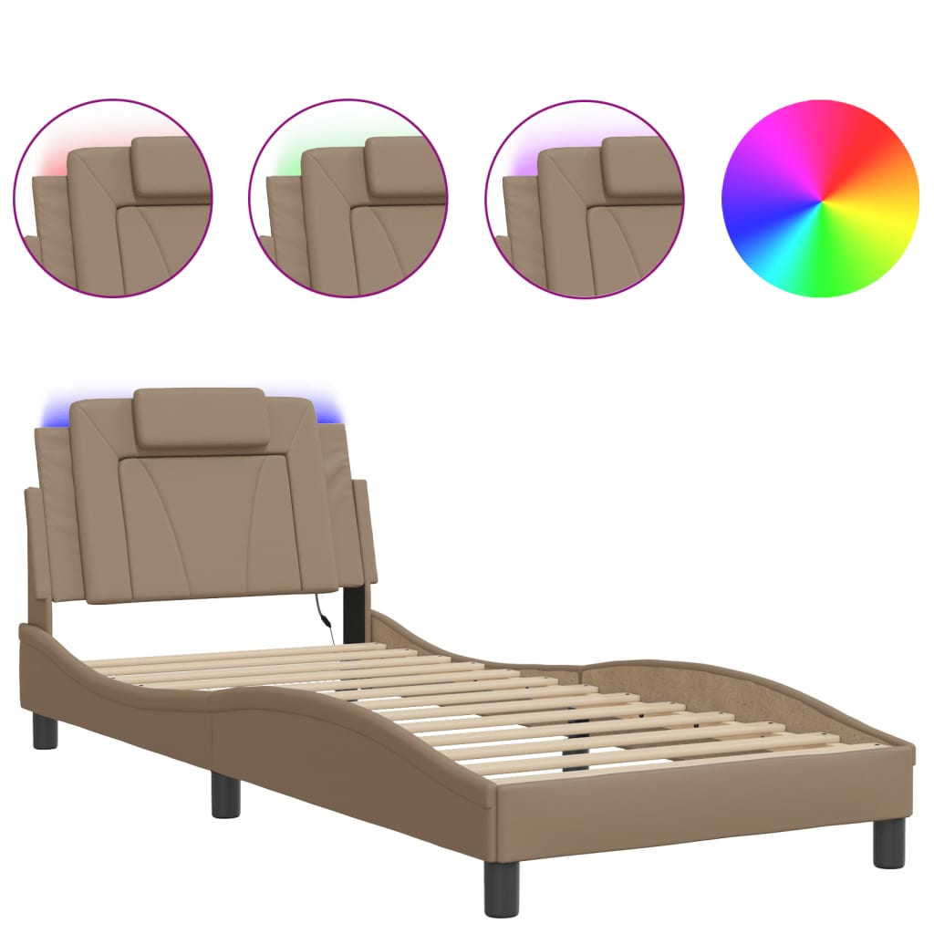 vidaXL Bedframe "Viana" met LED zonder matras cappuccino 80x200 cm bruin, foto 3