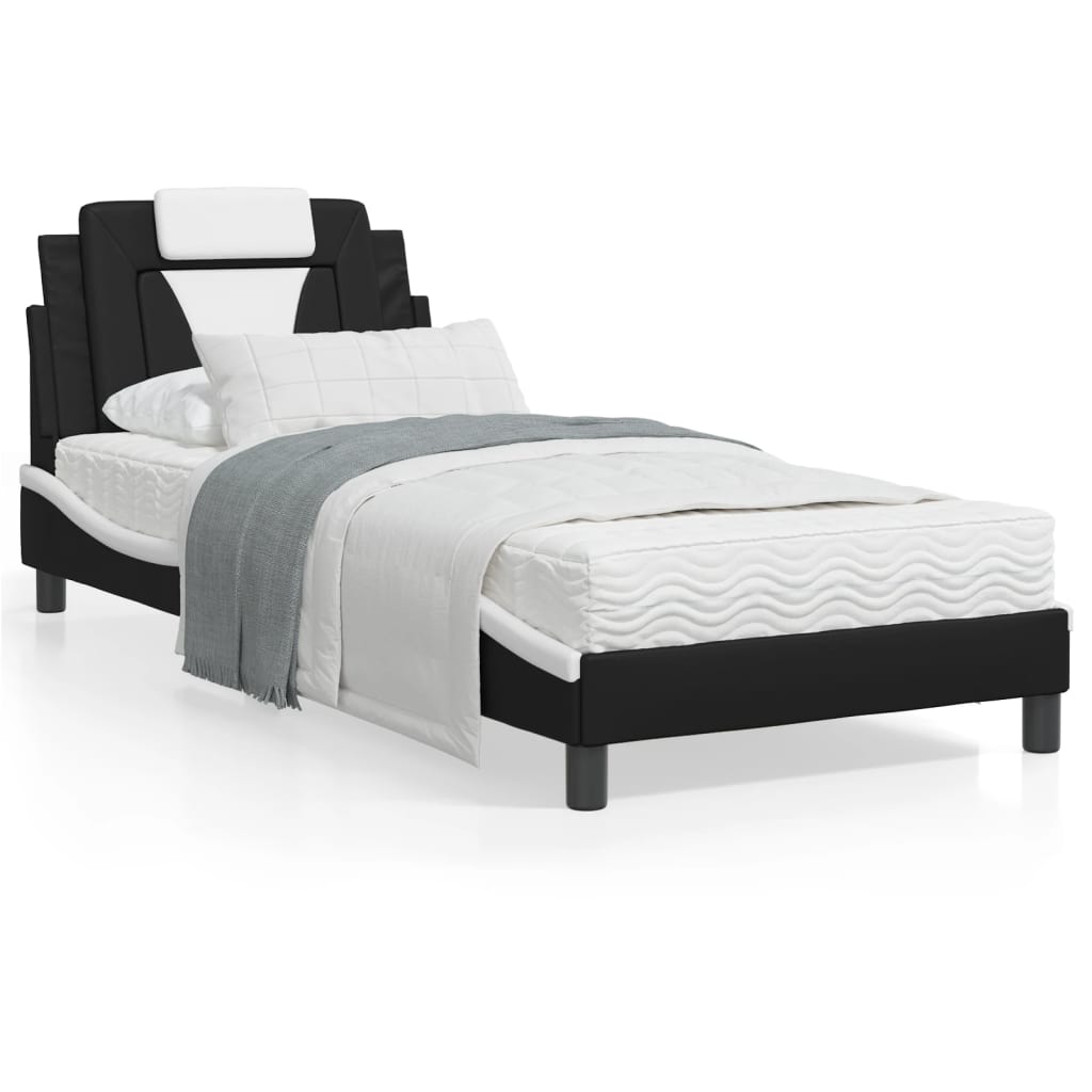 vidaXL Cadru de pat cu lumini LED negru/alb 80x200 cm piele ecologică