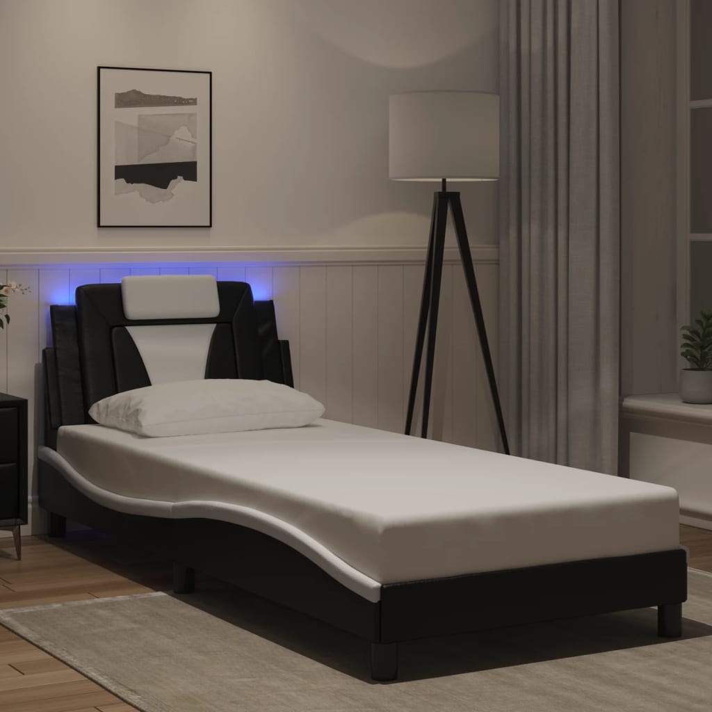 vidaXL sengeramme Viana med LED uden madras 80x200 cm sort og hvid