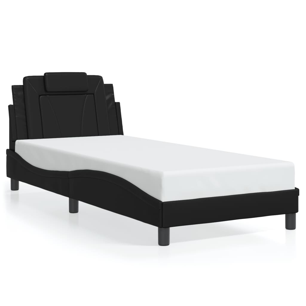 vidaXL Cadru de pat cu lumini LED, negru, 90x190 cm, piele ecologică