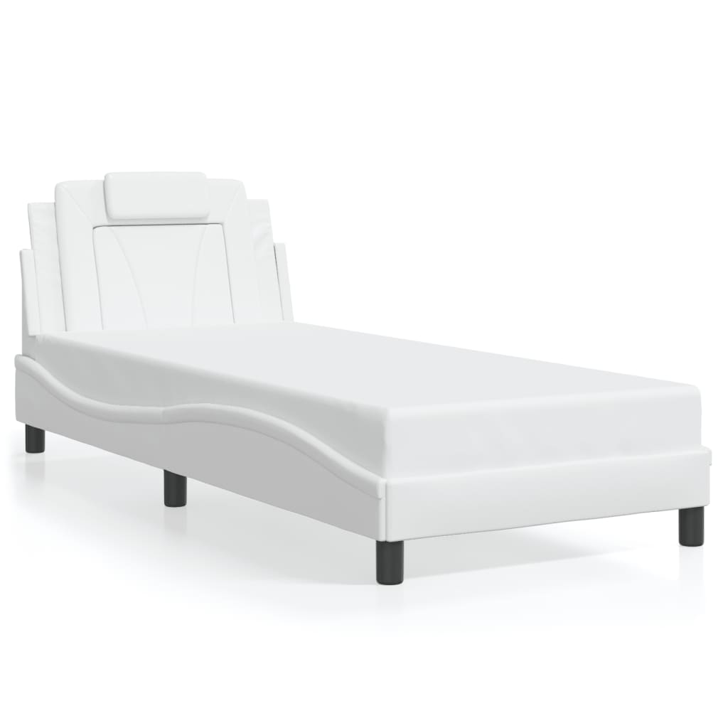 vidaXL Cadru de pat cu lumini LED, alb, 90x190 cm, piele ecologică