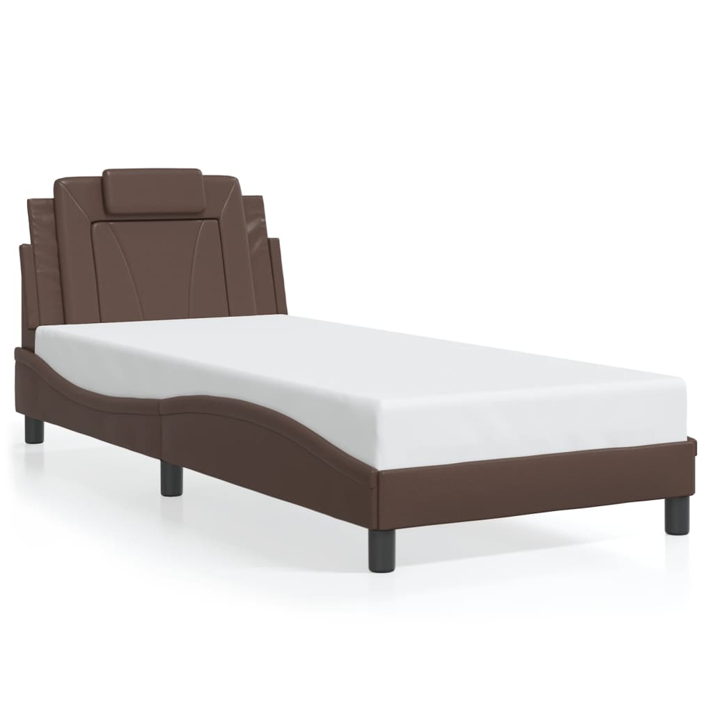 vidaXL Cadru de pat cu lumini LED, maro, 90x190 cm, piele ecologică