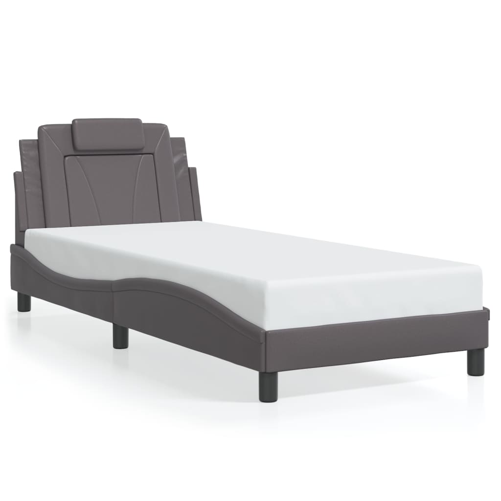 vidaXL Cadru de pat cu lumini LED, gri, 90x190 cm, piele ecologică