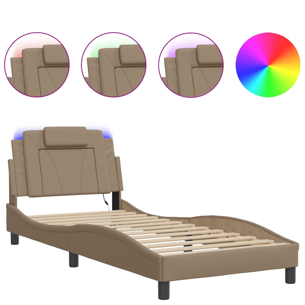 vidaXL Rám postele s LED osvětlením cappuccino 90 x 190 cm umělá kůže