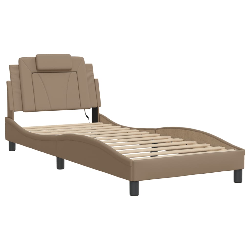 vidaXL Bedframe met LED-verlichting kunstleer cappuccino 90x190 cm afbeelding