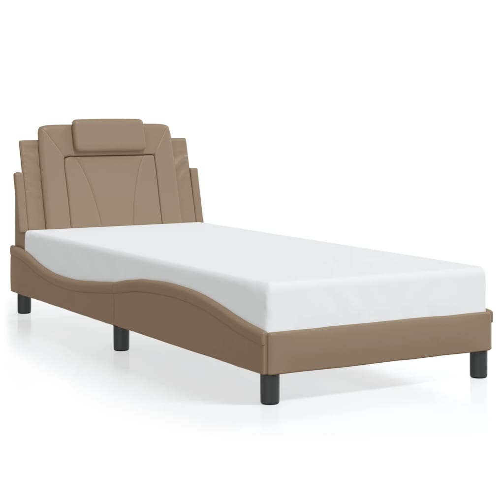 vidaXL Cadru de pat cu lumini LED cappuccino 90x190 cm piele ecologică