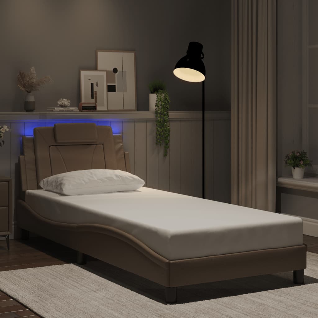 vidaXL sengeramme Viana med LED uden madras 90x190 cm cappuccinofarvet