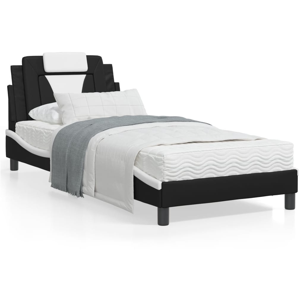 vidaXL Cadre de lit avec lumières LED noir blanc 90x190 cm similicuir