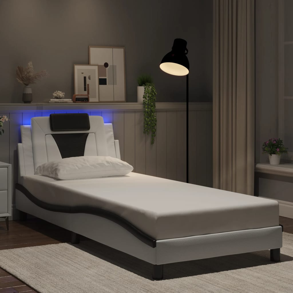 vidaXL sengeramme Viana med LED uden madras 90x190 cm hvid og sort