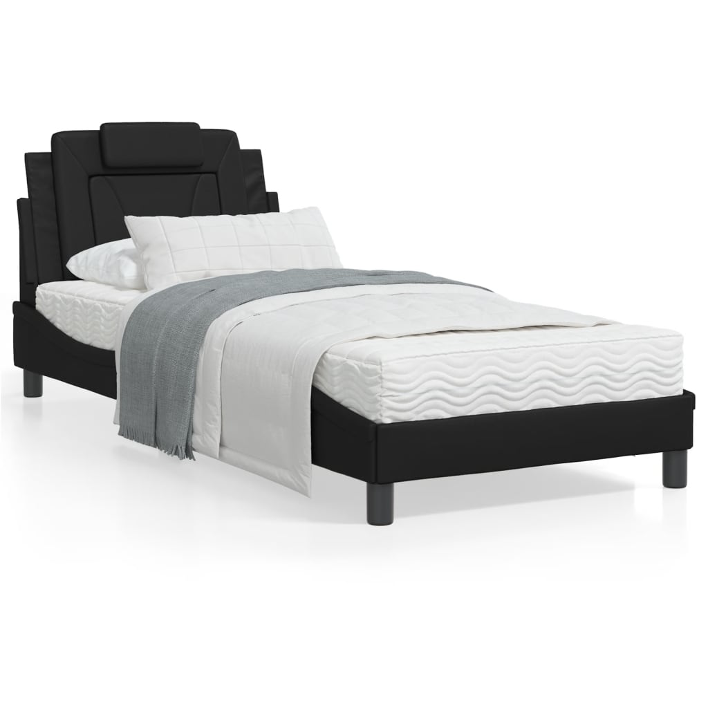 vidaXL Cadru de pat cu lumini LED, negru, 90x200 cm, piele ecologică