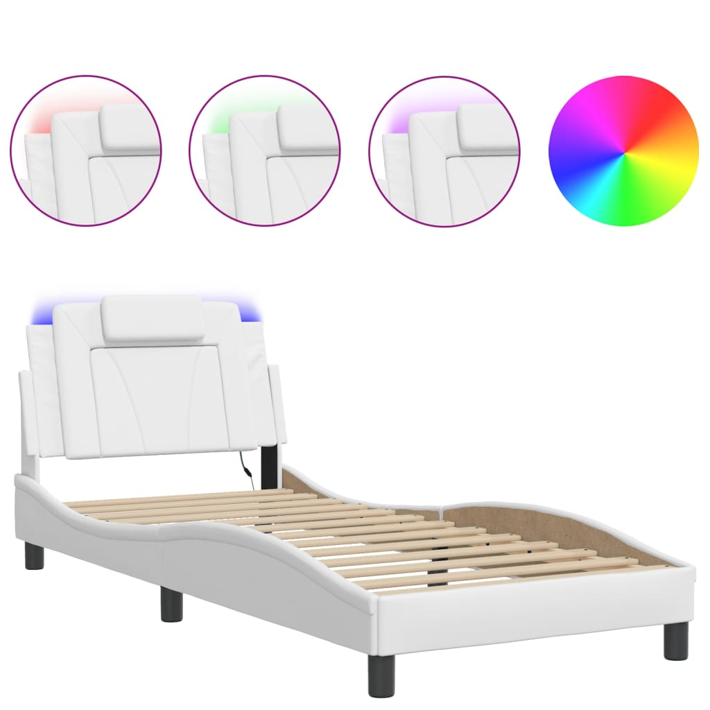 vidaXL Rám postele s LED osvětlením bílý 90 x 200 cm umělá kůže