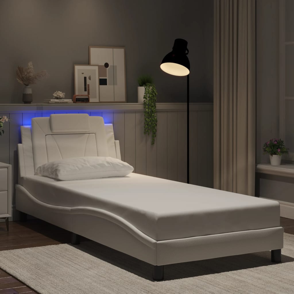 vidaXL sengeramme Viana med LED uden madras 90x200 cm hvid