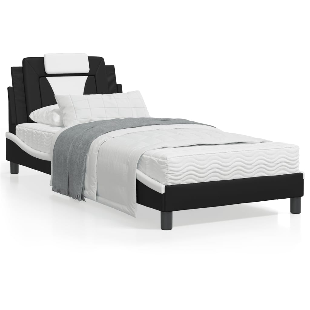 vidaXL Cadru de pat cu lumini LED negru/alb 90x200 cm piele ecologică