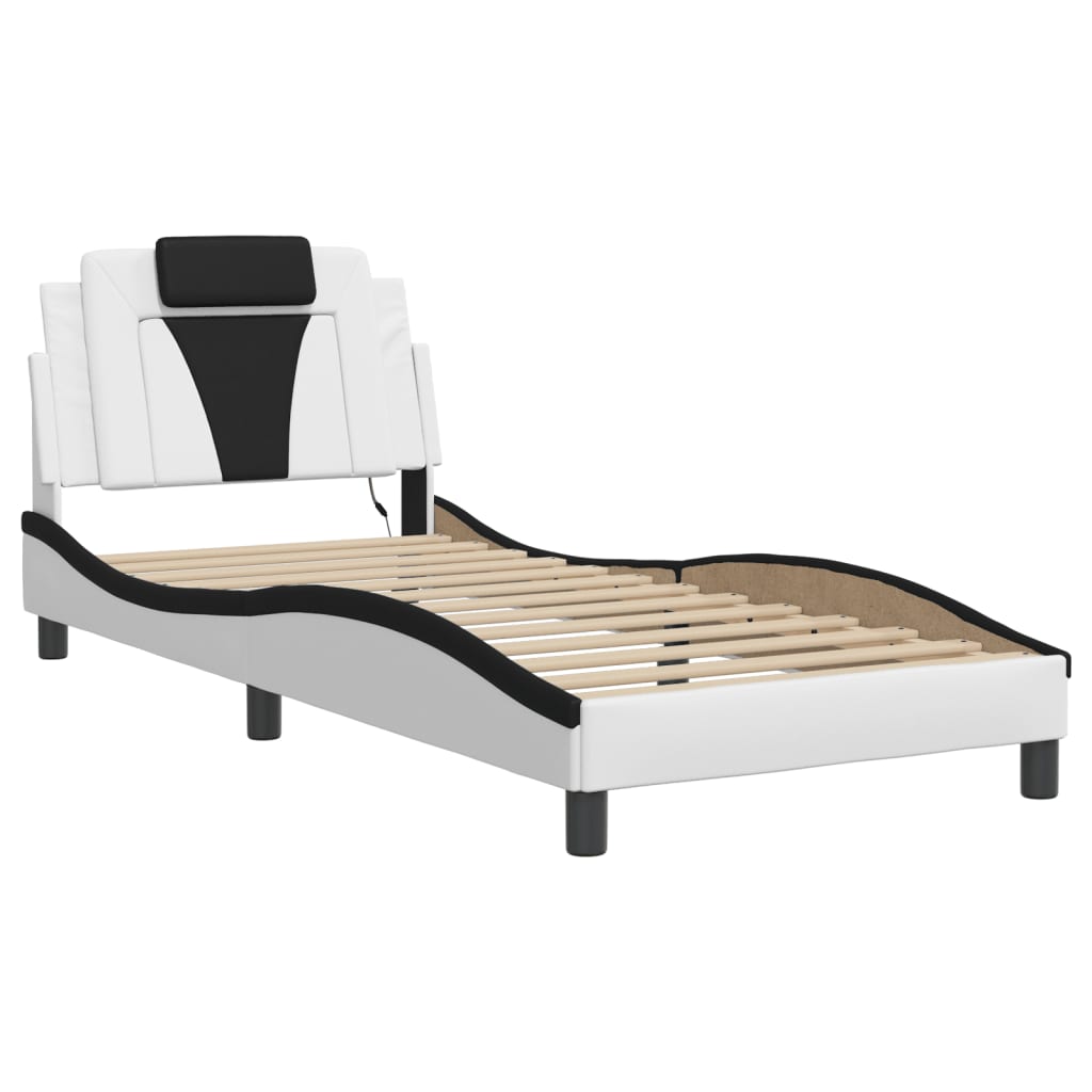 vidaXL Bedframe met LED-verlichting kunstleer wit en zwart 90x200 cm afbeelding