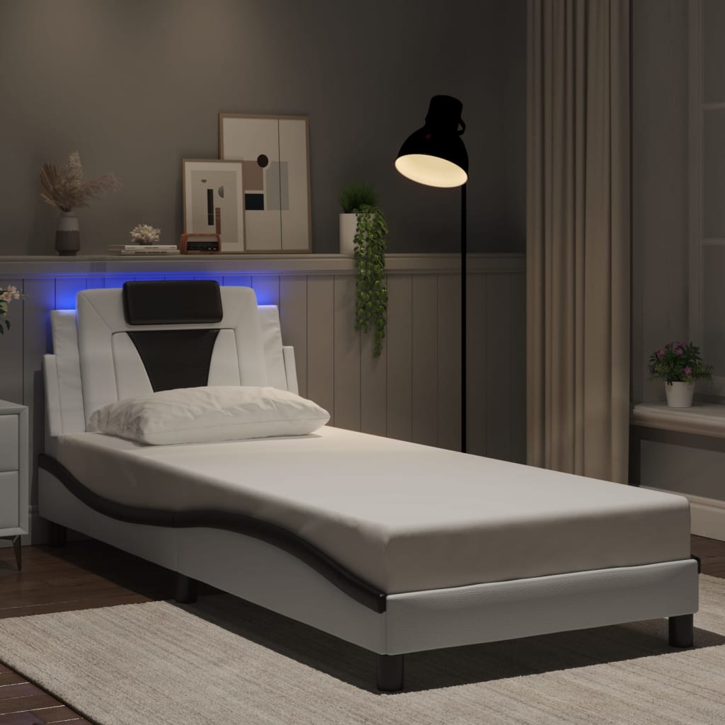 vidaXL sengeramme Viana med LED uden madras 90x200 cm hvid og sort