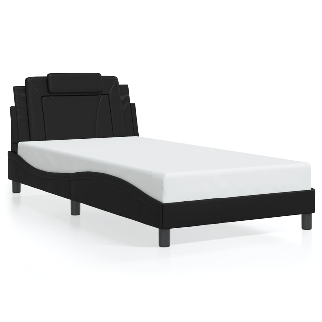 vidaXL Cadru de pat cu lumini LED, negru, 100x200 cm, piele ecologică