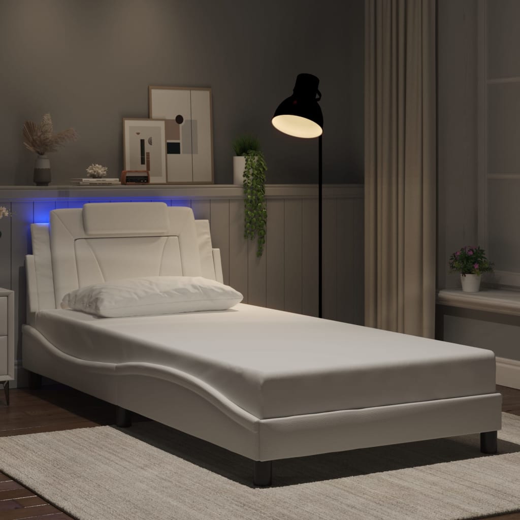 Sengeramme Viana med LED og sengegavl - hvid, 100 x 200 cm, uden madras