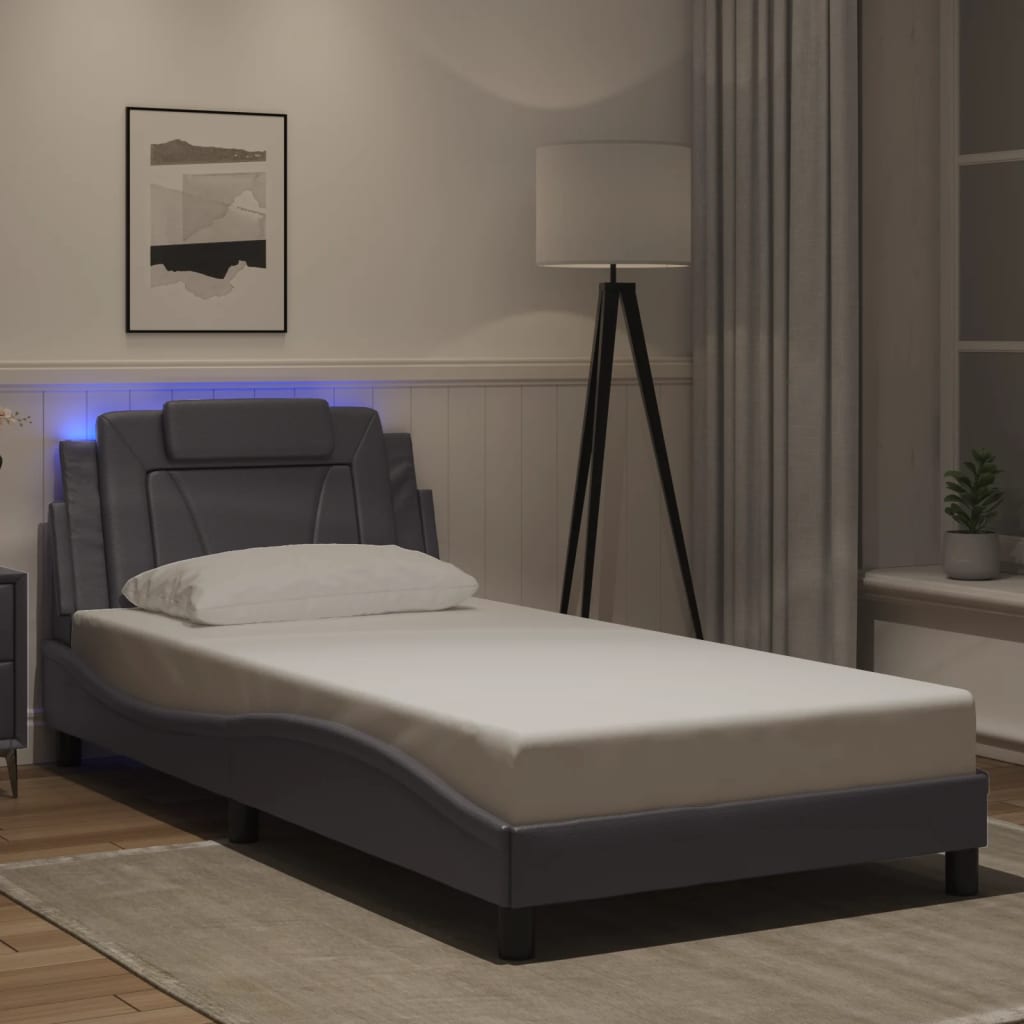 vidaXL sengeramme Viana med LED uden madras 100x200 cm grå