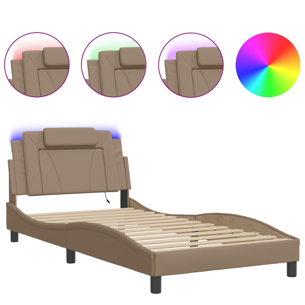 vidaXL Bedframe "Viana" met LED zonder matras cappuccino 100x200 cm bruin, foto 3